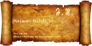 Haiman Milán névjegykártya